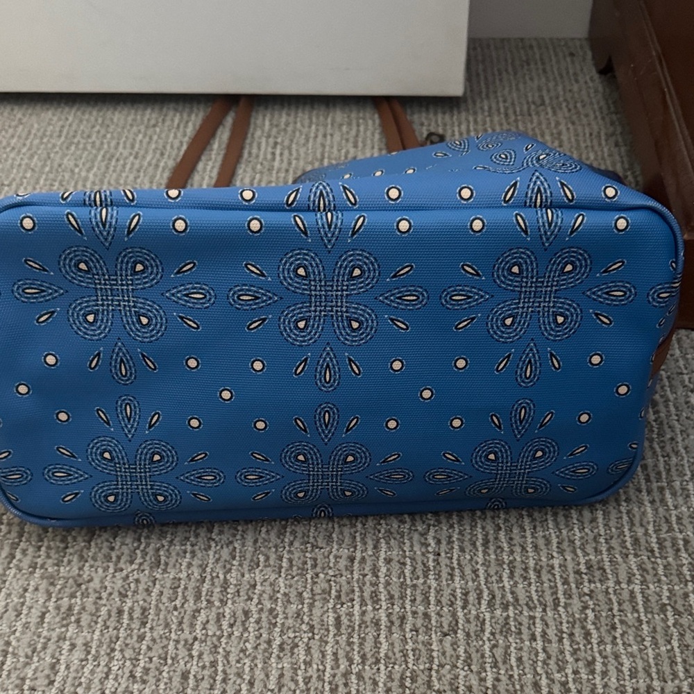 Blue Floral Tote Bag with Brown Straps by HOBO - Picture 3 of 5